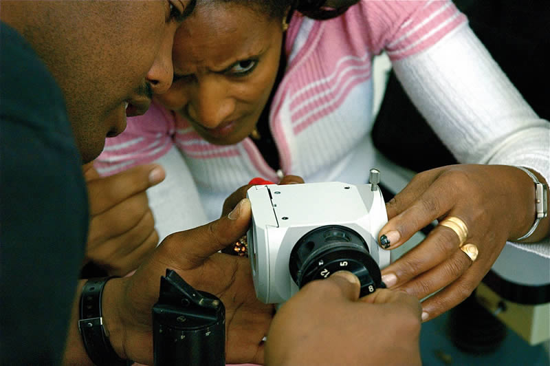 Training in equipment maintenance_5436251116_l Trainees learn how to repair and maintain a slit lamp. ETHIOPA © Ismael Cordero/ORBIS